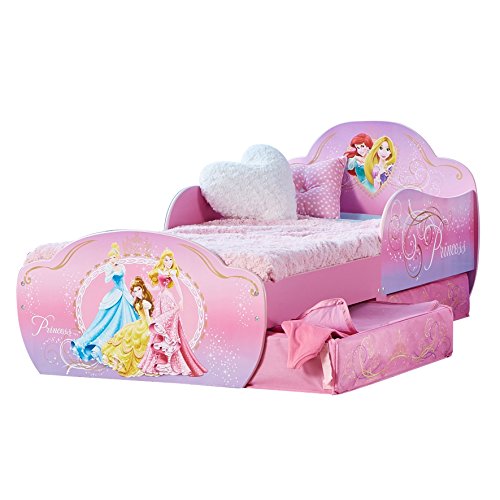Pat pentru copii Disney Princess Princess cu depozitare sub pat de HelloHome, roz, 143,00x77,00x63,00 cm

