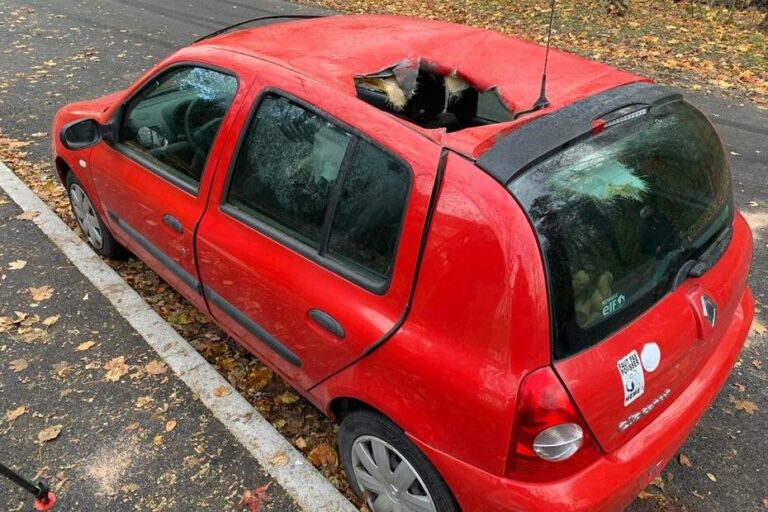 „A venit un obiect din spațiu?”. Polițiștii din Strasbourg care au găsit o gaură de 50 de centimetri în capota unei mașini VIDEO
