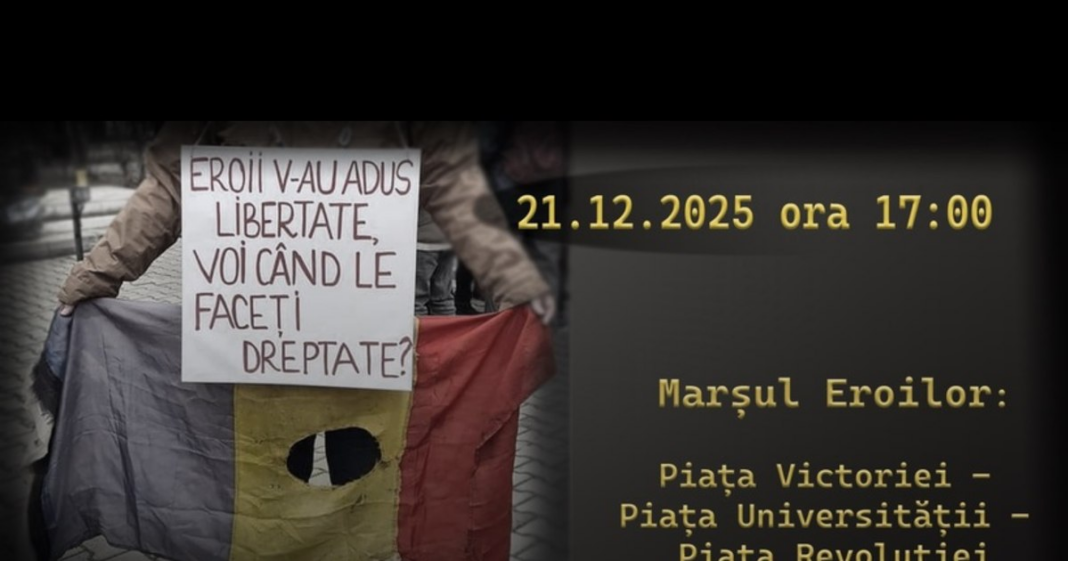 Marș memorial în București pe 21 decembrie pentru cei uciși la Revoluție. „Nu putem vorbi despre justiţie în România fără pedepsirea celor vinovaţi”