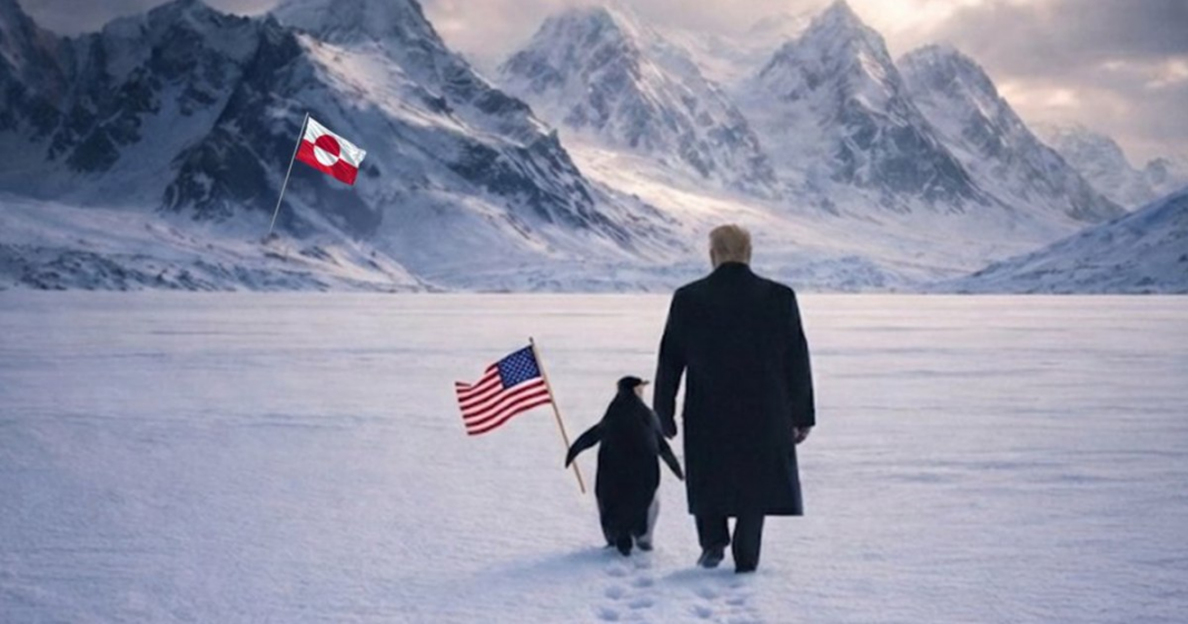 Casa Albă, ironizată din cauza unei imagini generate de AI, în care Trump merge de mână cu un pinguin: „Personalul său confundă Antarctica cu Groenlanda”